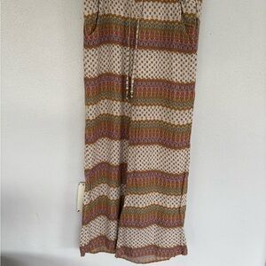 Bohemian Patterned Hollister Wide-Leg Pants, draw strings, pockets, size M